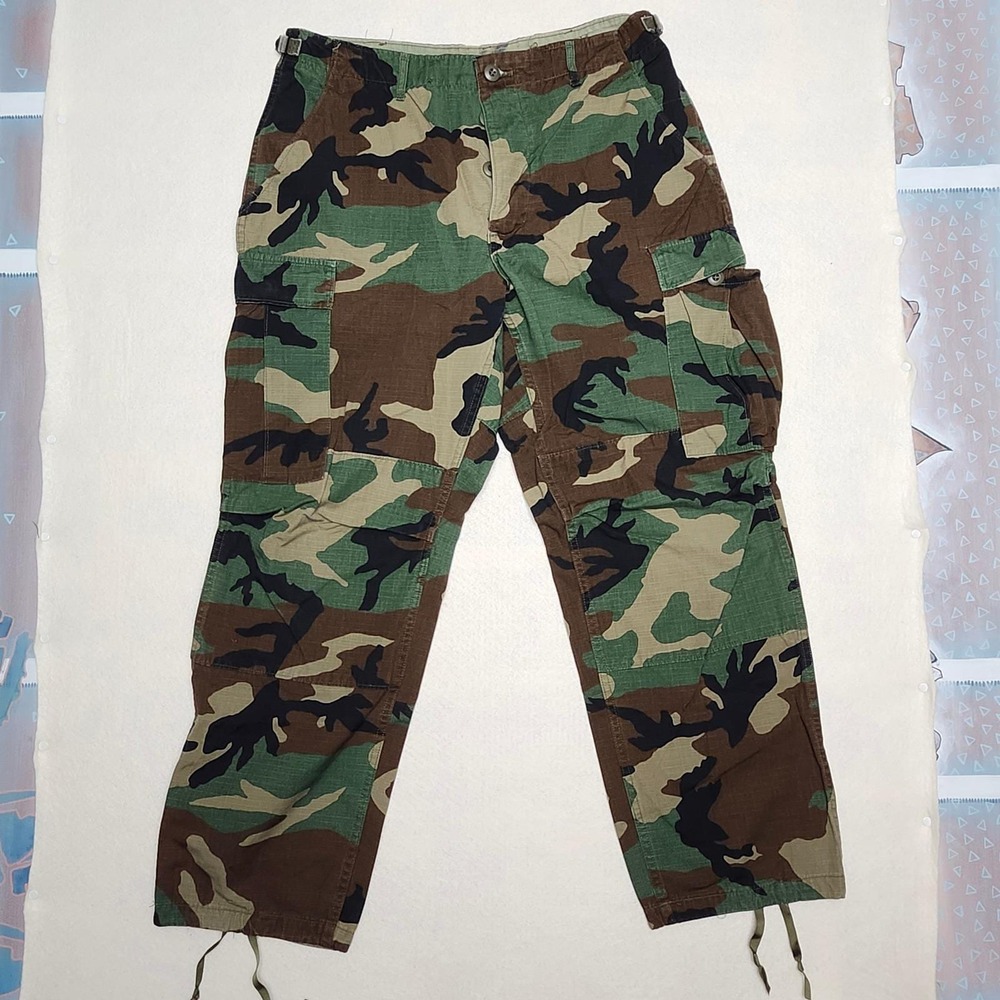 80s US Military Pants 31x30 Woodland Camo Cargo Combat Gorpcore Ripstop vtg